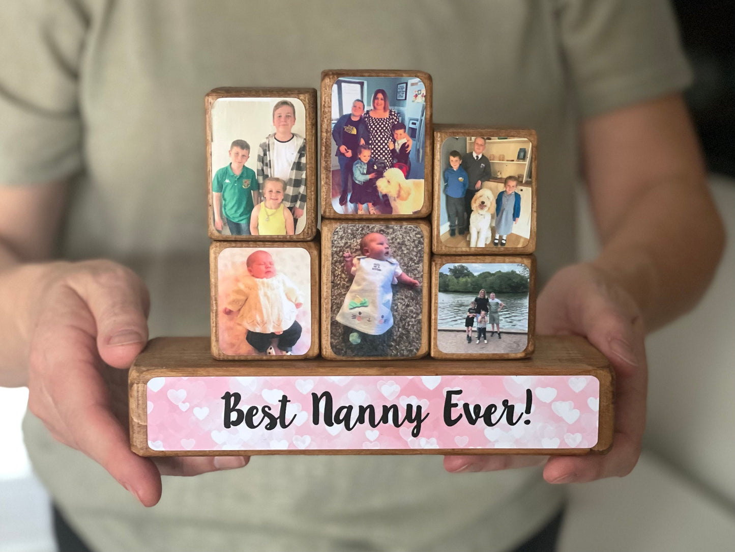 Stacking Photo Blocks Set - Photo Gift, Wooden Photo Block for Nanny