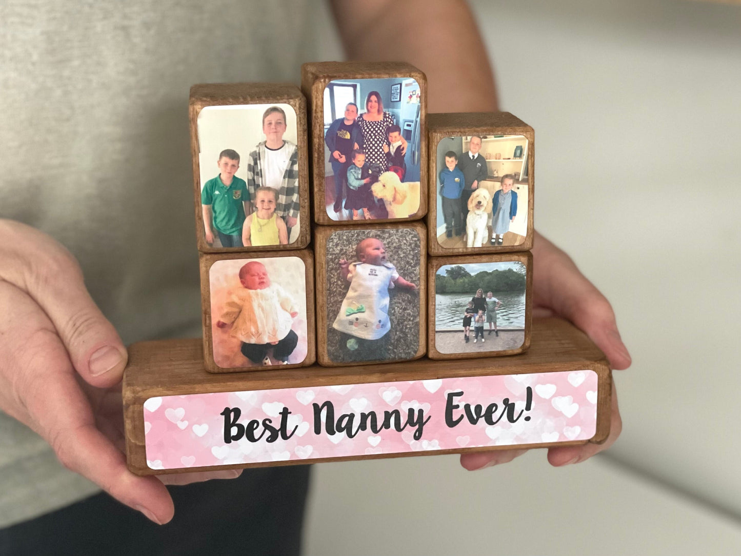 Stacking Photo Blocks Set - Photo Gift, Wooden Photo Block for Nanny