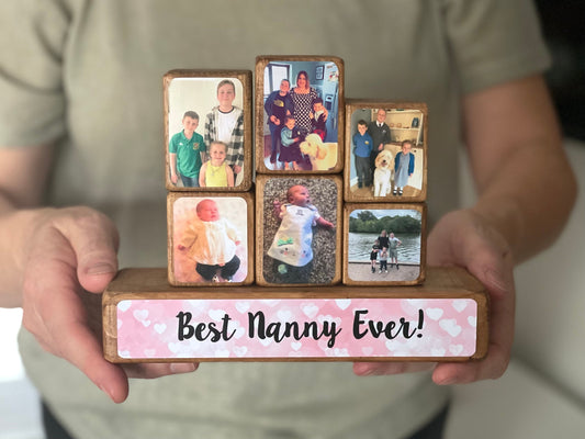 Stacking Photo Blocks Set - Photo Gift, Wooden Photo Block for Nanny