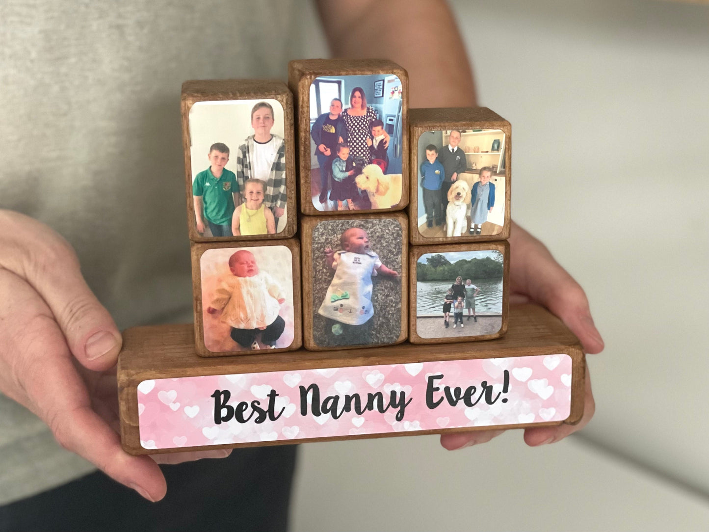 Stacking Photo Blocks Set - Photo Gift, Wooden Photo Block for Nanny