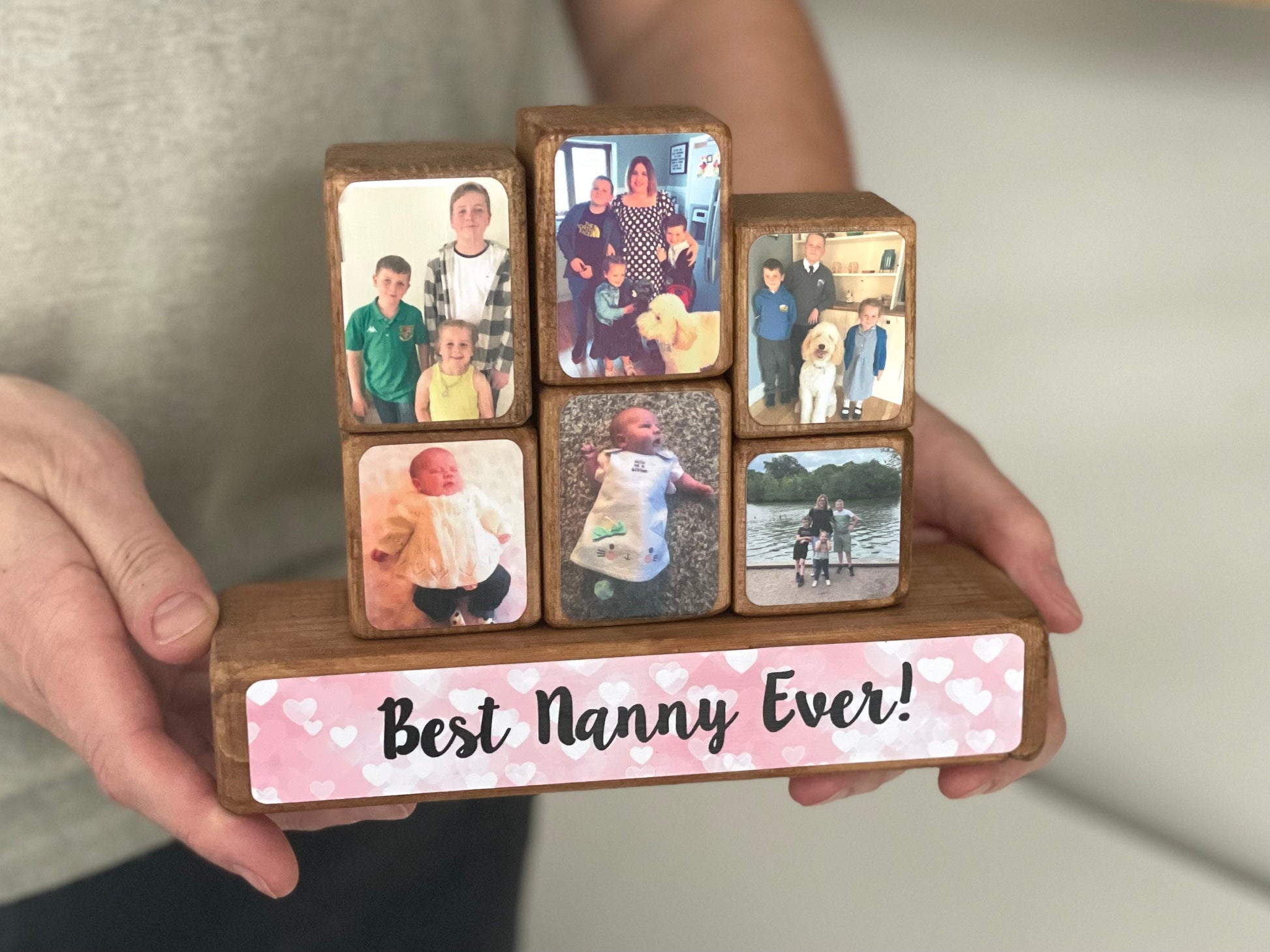 Stacking Photo Blocks Set - Photo Gift, Wooden Photo Block for Nanny