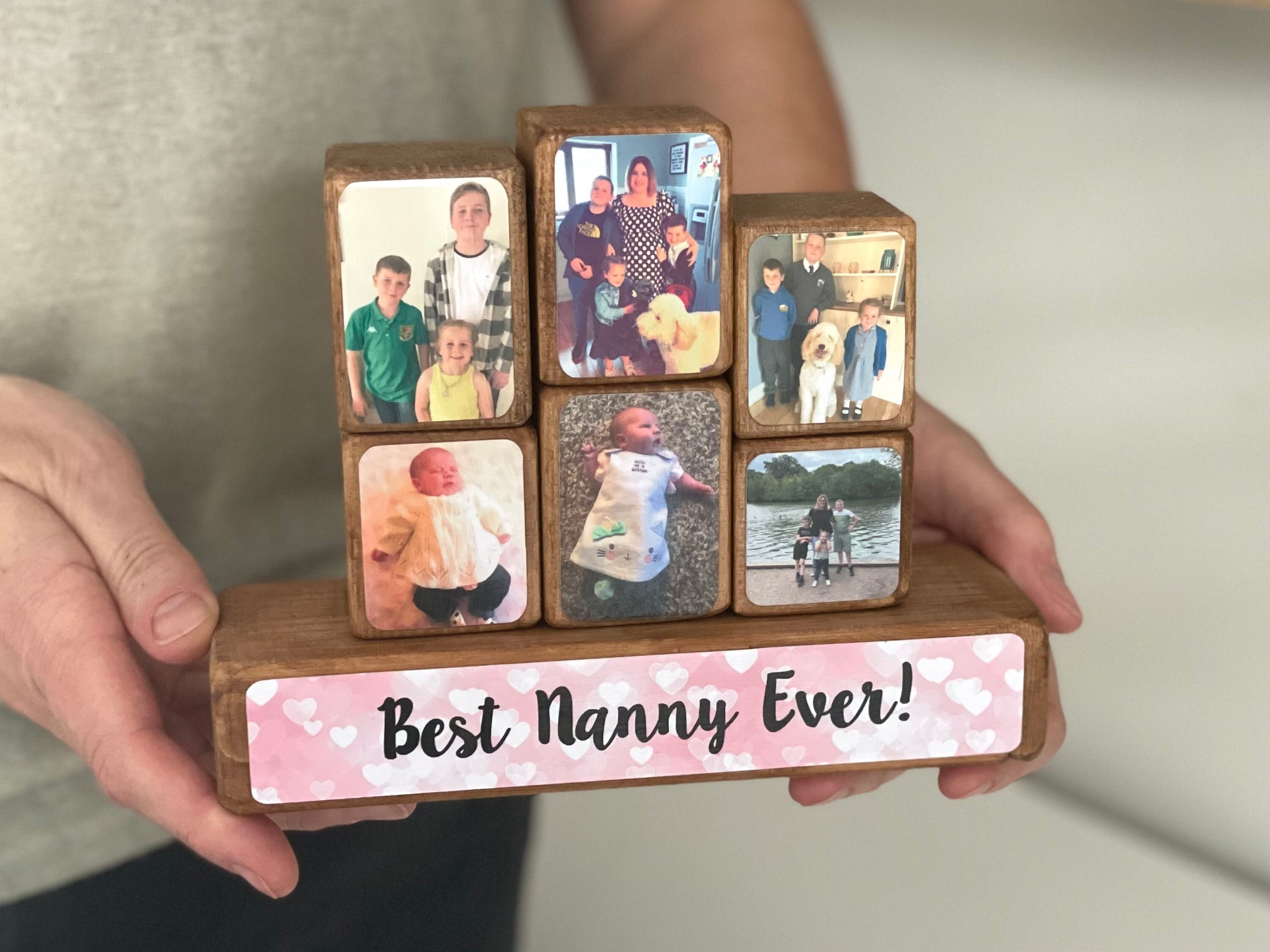 Stacking Photo Blocks Set - Photo Gift, Wooden Photo Block for Nanny